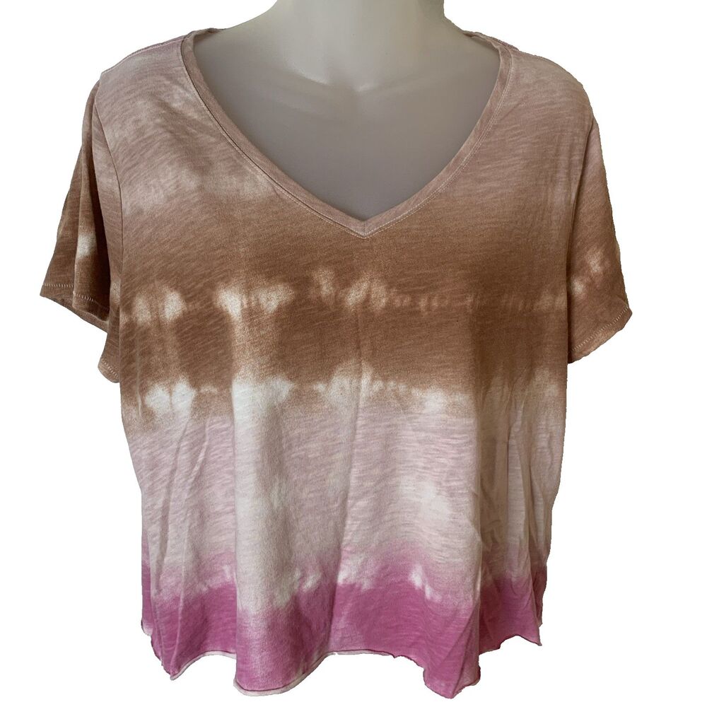Sonoma The Everyday Tee Women's XL Tie Dye V-neck Short Sleeve Burnout Raw Edge